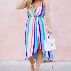Blu Pepper Rainbow Stripe Pride Dress Anthropologie Flowy Boho Faux Wrap Light